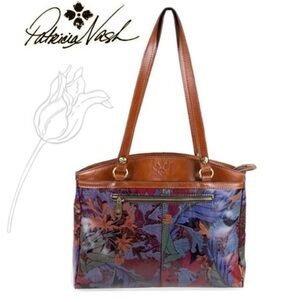 Patricia Nash Poppy Leather Blue Forest Tote Bag